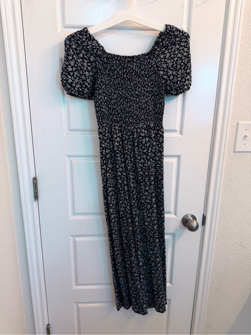 art class Black Floral Smocked jumpsuit with Puff Sleeves